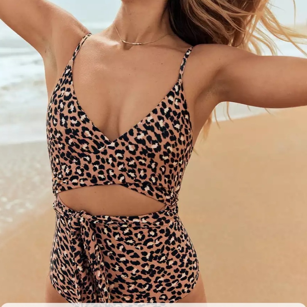 Aerie NWT Animal Print One Piece Wrap Swim Suit XL